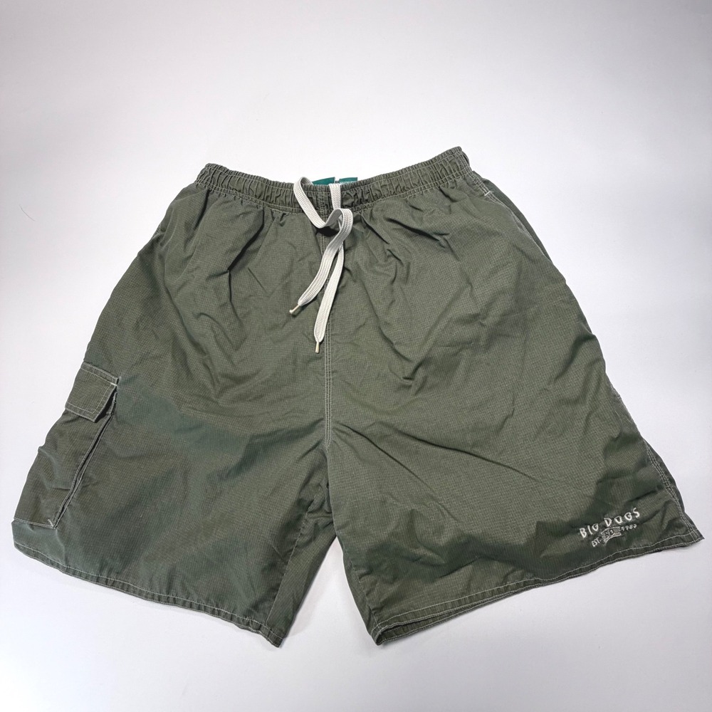 Big Dogs Swim Trunks Olive Green Cargo Board Shorts Mesh‎ Lined Medium